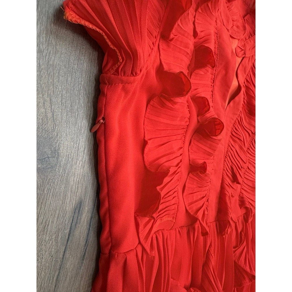 Liu Han Red Chiffon Ruffle Pleated A-Line Midi Dress Size M Cocktail - Picture 7 of 9